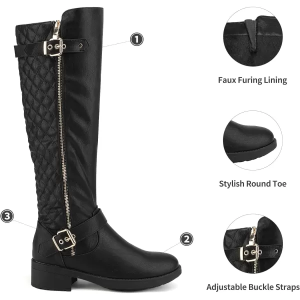 imageDREAM PAIRS Womens Knee High Boots Utah Low Stacked Heel Knee High Riding BootsBlack