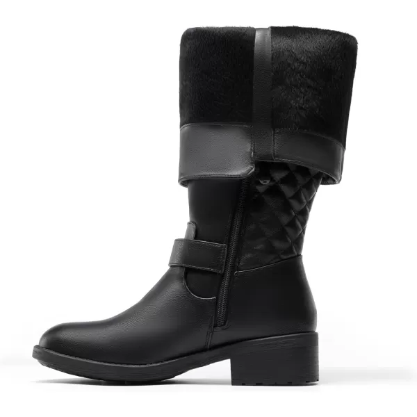 imageDREAM PAIRS Womens Knee High Boots Utah Low Stacked Heel Knee High Riding BootsBlack
