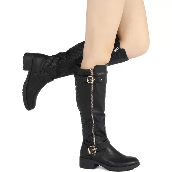 imageDREAM PAIRS Womens Knee High Boots Utah Low Stacked Heel Knee High Riding BootsBlack