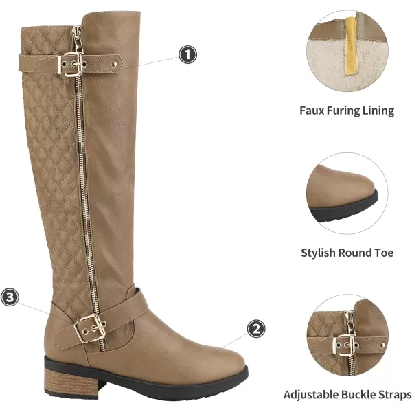 imageDREAM PAIRS Womens Knee High Boots Utah Low Stacked Heel Knee High Riding BootsKhaki