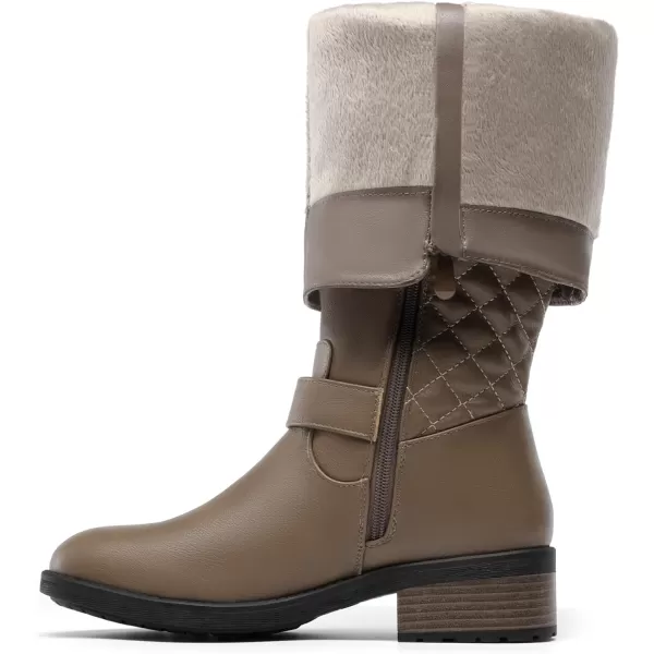 imageDREAM PAIRS Womens Knee High Boots Utah Low Stacked Heel Knee High Riding BootsKhaki