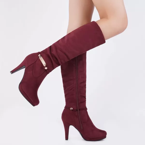 imageDREAM PAIRS Womens Knee High Platform Heel BootsBurgundy