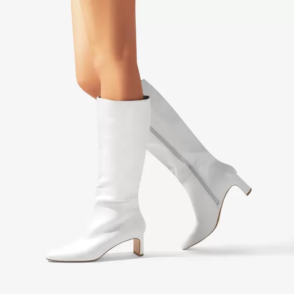 imageDREAM PAIRS Womens Knee High Suede Chunky Heel Side Zipper Fashion BootsWhitePu