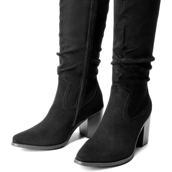 imageDREAM PAIRS Womens KneeHigh Boots Comfortable Chunky Block Heel Pointed Toe Pull On Side Zipper Suede Slouch Riding BootsBlack