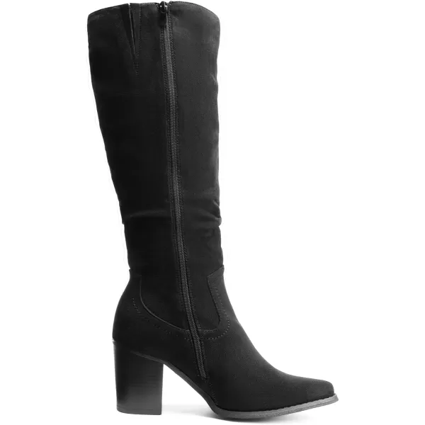 imageDREAM PAIRS Womens KneeHigh Boots Comfortable Chunky Block Heel Pointed Toe Pull On Side Zipper Suede Slouch Riding BootsBlack