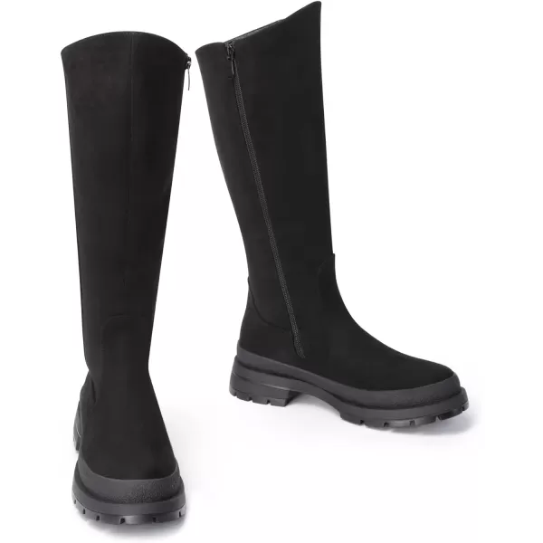 imageDREAM PAIRS Womens KneeHigh Boots Comfortable Chunky Platform Side Zip Lug Sole Boots For WomenBlackSuede