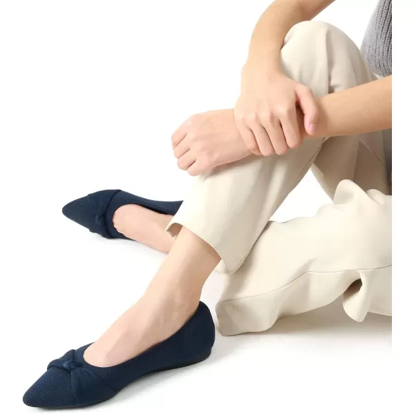 imageDREAM PAIRS Womens Knit Pointed Toe Dress Flats Comfort Slip On Foldable Ballet Flat Shoes Soft with BowknotNavy