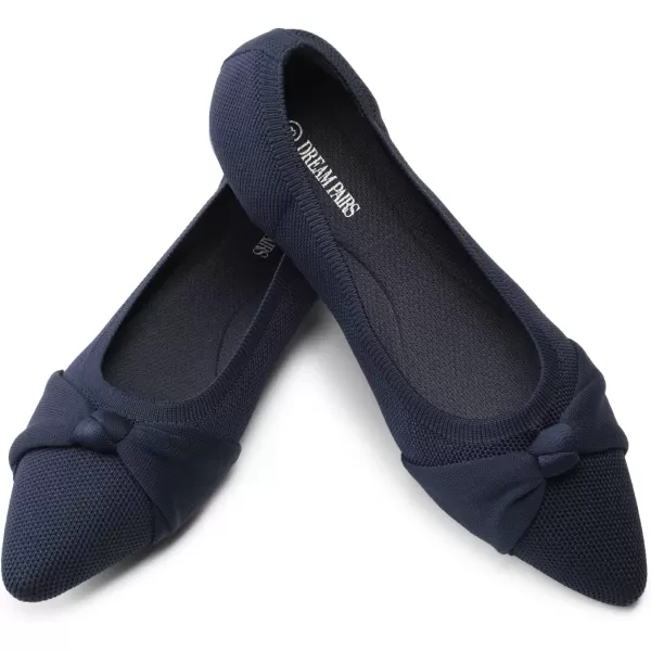 imageDREAM PAIRS Womens Knit Pointed Toe Dress Flats Comfort Slip On Foldable Ballet Flat Shoes Soft with BowknotNavy
