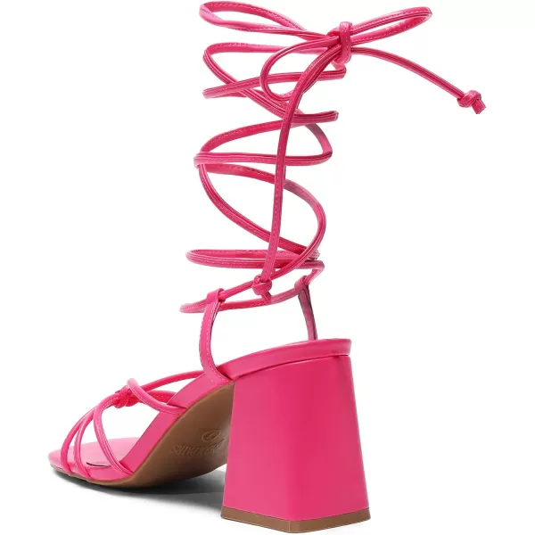 imageDREAM PAIRS Womens Lace Up Heels Strappy Block High Heel Square Open Toe Chunky Sandals for Party Travel DateHot Pink