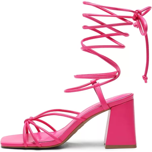 imageDREAM PAIRS Womens Lace Up Heels Strappy Block High Heel Square Open Toe Chunky Sandals for Party Travel DateHot Pink