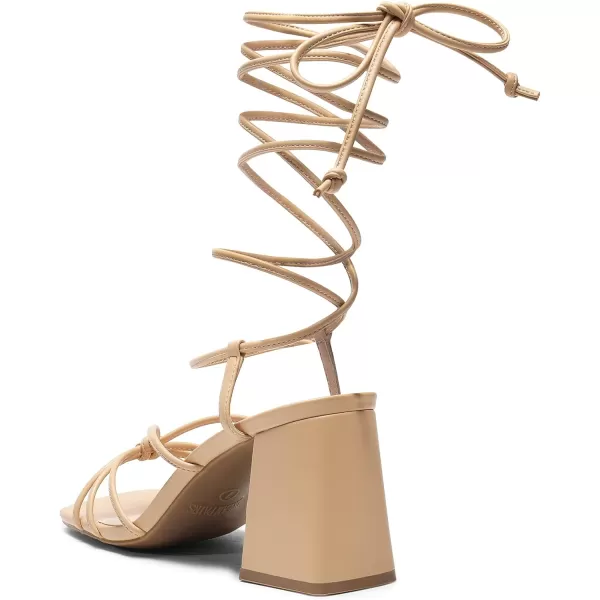 imageDREAM PAIRS Womens Lace Up Heels Strappy Block High Heel Square Open Toe Chunky Sandals for Party Travel DateNude