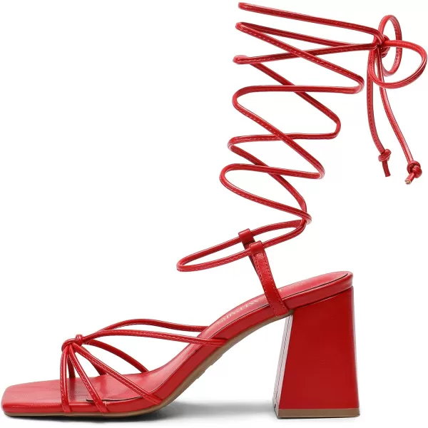 imageDREAM PAIRS Womens Lace Up Heels Strappy Block High Heel Square Open Toe Chunky Sandals for Party Travel DateRed