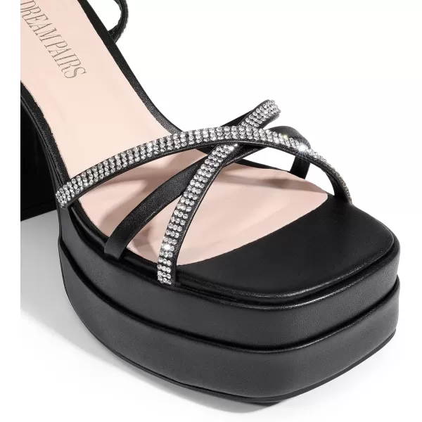 imageDREAM PAIRS Womens Lace Up Platform Heels Rhinestone High Strappy Chunky Sandal Y2K Shoe for Club Party Date PromBlack