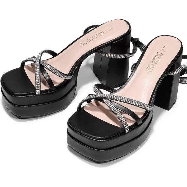 imageDREAM PAIRS Womens Lace Up Platform Heels Rhinestone High Strappy Chunky Sandal Y2K Shoe for Club Party Date PromBlack