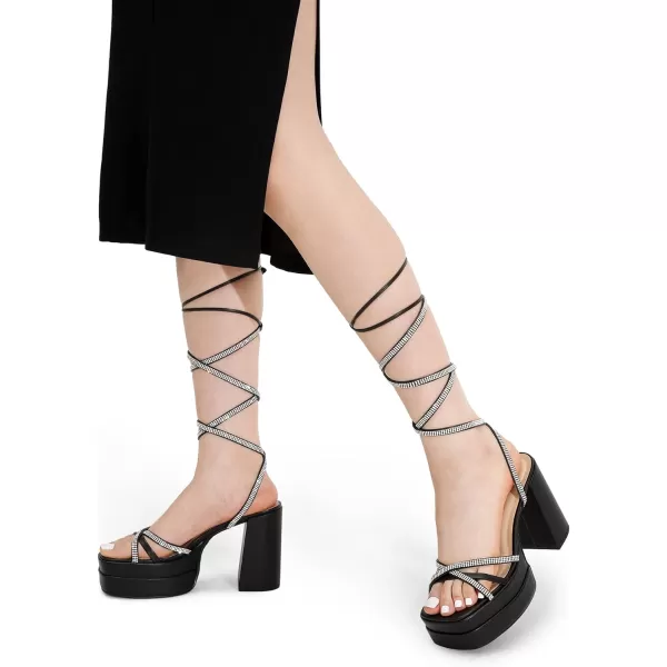 imageDREAM PAIRS Womens Lace Up Platform Heels Rhinestone High Strappy Chunky Sandal Y2K Shoe for Club Party Date PromBlack