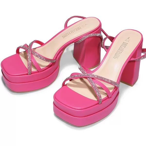 imageDREAM PAIRS Womens Lace Up Platform Heels Rhinestone High Strappy Chunky Sandal Y2K Shoe for Club Party Date PromHot Pink