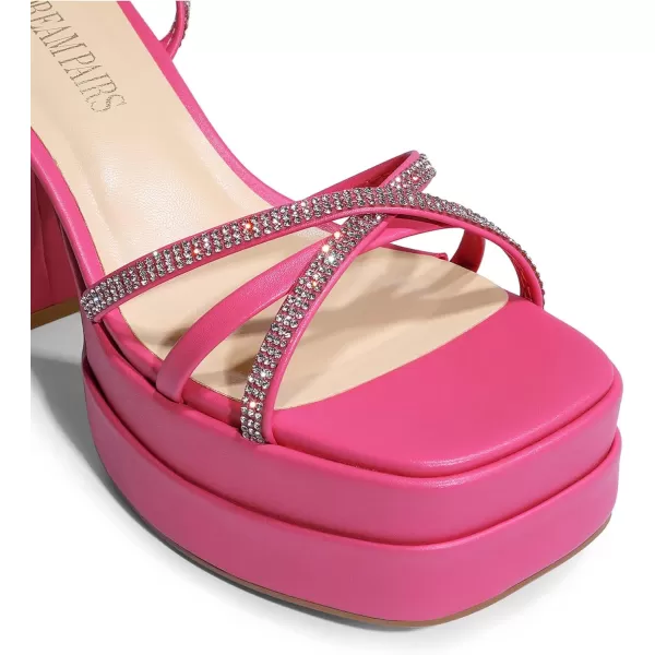 imageDREAM PAIRS Womens Lace Up Platform Heels Rhinestone High Strappy Chunky Sandal Y2K Shoe for Club Party Date PromHot Pink