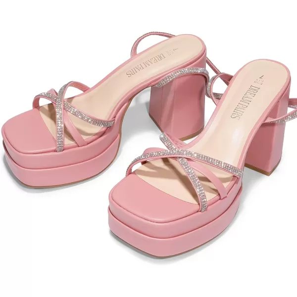 imageDREAM PAIRS Womens Lace Up Platform Heels Rhinestone High Strappy Chunky Sandal Y2K Shoe for Club Party Date PromPink