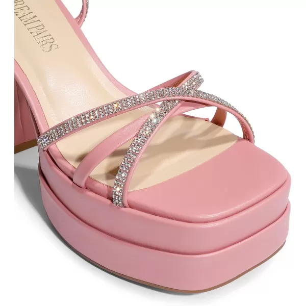 imageDREAM PAIRS Womens Lace Up Platform Heels Rhinestone High Strappy Chunky Sandal Y2K Shoe for Club Party Date PromPink