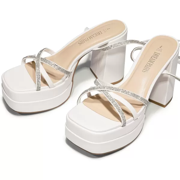 imageDREAM PAIRS Womens Lace Up Platform Heels Rhinestone High Strappy Chunky Sandal Y2K Shoe for Club Party Date PromWhite