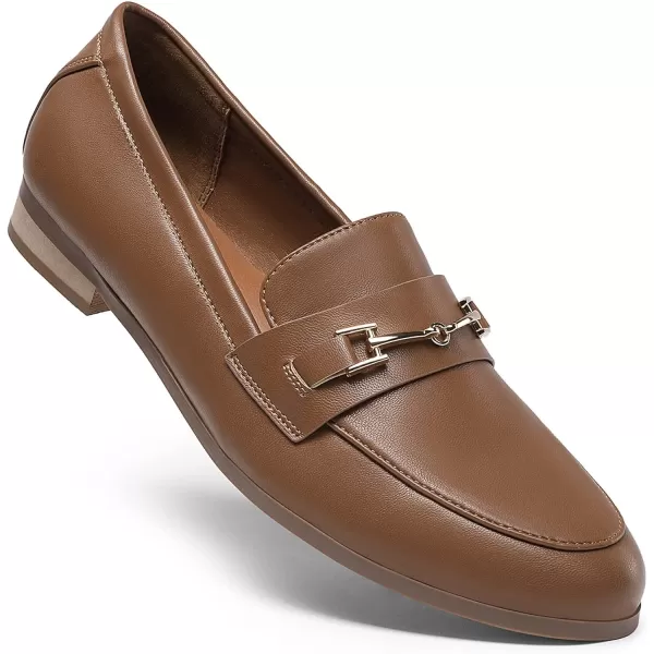 imageDREAM PAIRS Womens Loafers Leather Penny Loafers Fashion Comfortable Flats ShoesBrownpu