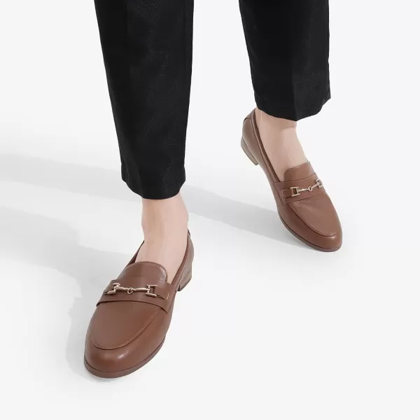 imageDREAM PAIRS Womens Loafers Leather Penny Loafers Fashion Comfortable Flats ShoesBrownpu