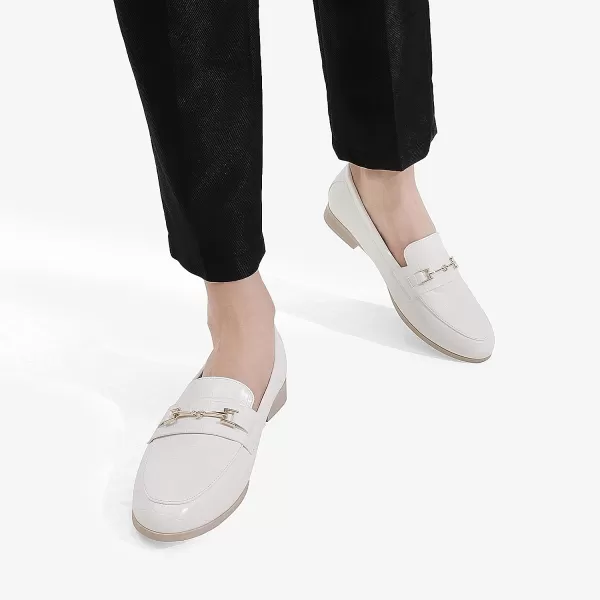 imageDREAM PAIRS Womens Loafers Leather Penny Loafers Fashion Comfortable Flats ShoesWhitestone