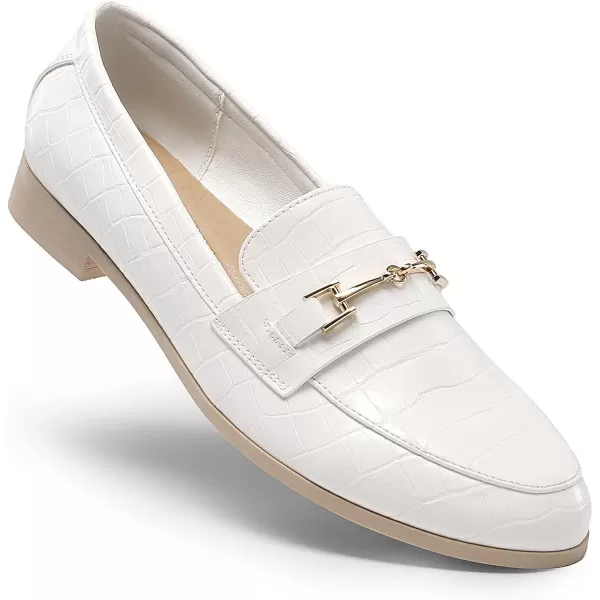 imageDREAM PAIRS Womens Loafers Leather Penny Loafers Fashion Comfortable Flats ShoesWhitestone