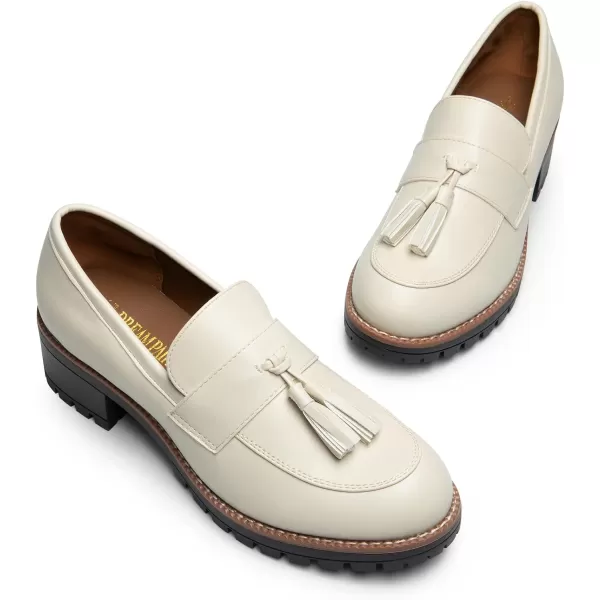 imageDREAM PAIRS Womens Loafers Slip On Platform Chunky Penny Heeled Loafers for Women Dressy and Work Business Casual Shoes for WomenBeigepu
