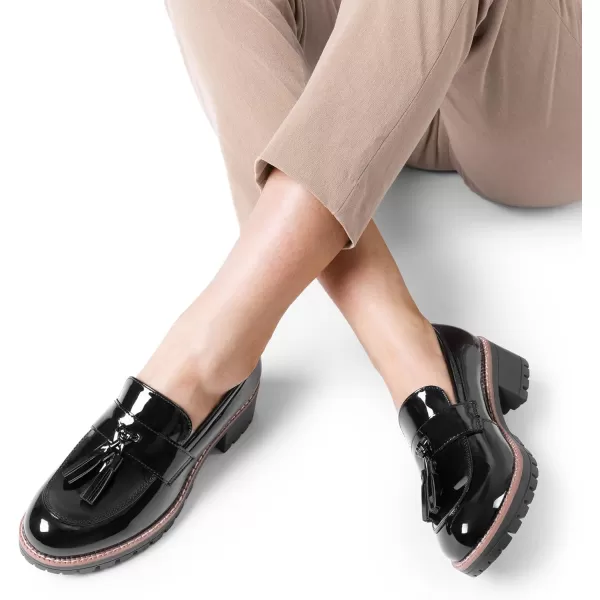 imageDREAM PAIRS Womens Loafers Slip On Platform Chunky Penny Heeled Loafers for Women Dressy and Work Business Casual Shoes for WomenBlackpat