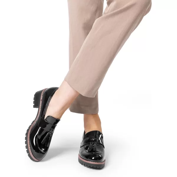 imageDREAM PAIRS Womens Loafers Slip On Platform Chunky Penny Heeled Loafers for Women Dressy and Work Business Casual Shoes for WomenBlackpat