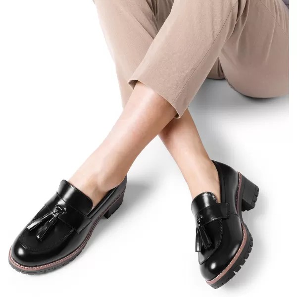 imageDREAM PAIRS Womens Loafers Slip On Platform Chunky Penny Heeled Loafers for Women Dressy and Work Business Casual Shoes for WomenBlackpu