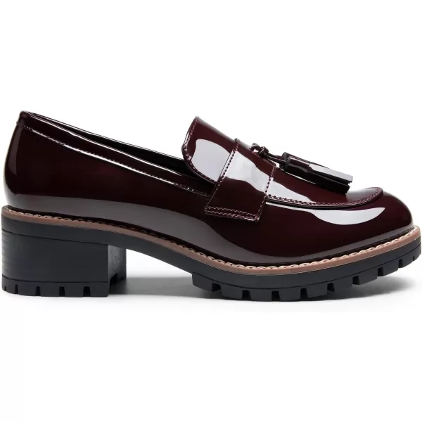 imageDREAM PAIRS Womens Loafers Slip On Platform Chunky Penny Heeled Loafers for Women Dressy and Work Business Casual Shoes for WomenBurgundypat