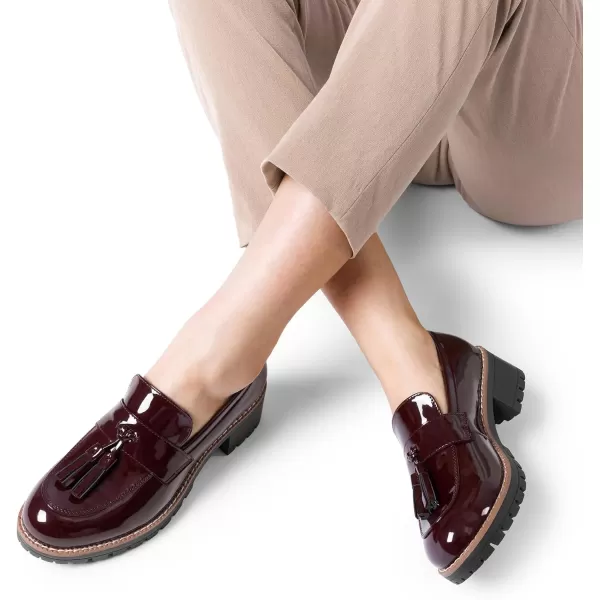 imageDREAM PAIRS Womens Loafers Slip On Platform Chunky Penny Heeled Loafers for Women Dressy and Work Business Casual Shoes for WomenBurgundypat