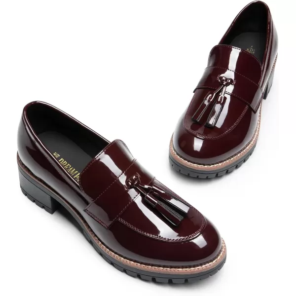 imageDREAM PAIRS Womens Loafers Slip On Platform Chunky Penny Heeled Loafers for Women Dressy and Work Business Casual Shoes for WomenBurgundypat