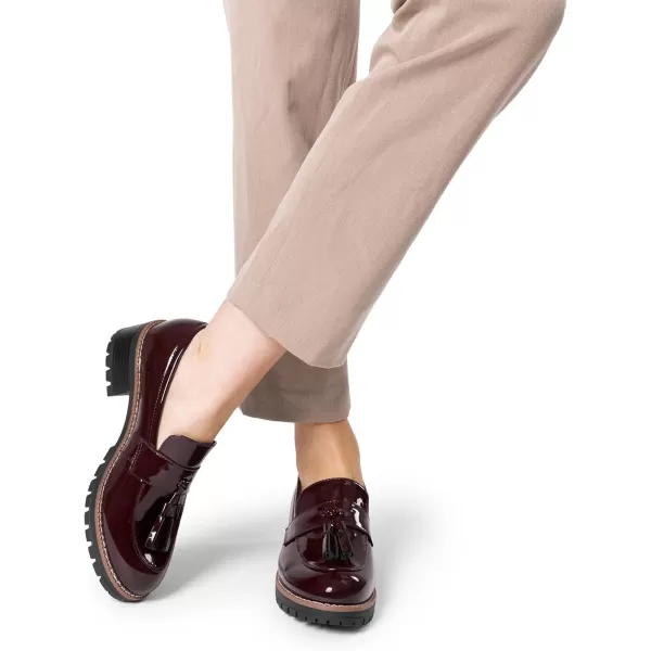 imageDREAM PAIRS Womens Loafers Slip On Platform Chunky Penny Heeled Loafers for Women Dressy and Work Business Casual Shoes for WomenBurgundypat
