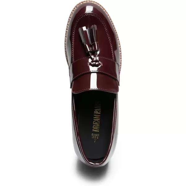 imageDREAM PAIRS Womens Loafers Slip On Platform Chunky Penny Heeled Loafers for Women Dressy and Work Business Casual Shoes for WomenBurgundypat