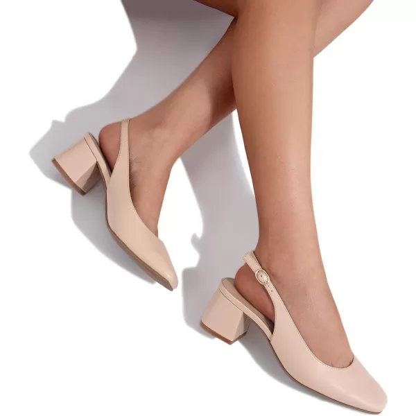 imageDREAM PAIRS Womens Low Chunky Heels Slingback Square Toe Block Dress Shoes Closed Toe Comfortable Wedding Work PumpsNude