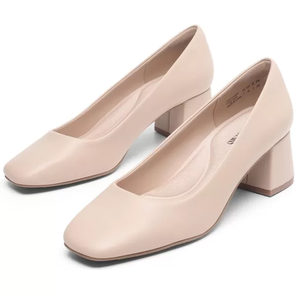 imageDREAM PAIRS Womens Low Chunky Heels Square Toe Pumps Comfortable Slip On Dress Shoes Wedding Party Office ShoesNude