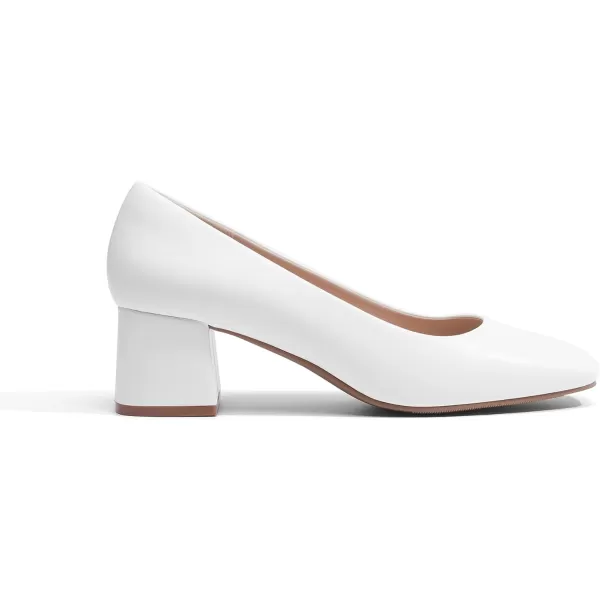 imageDREAM PAIRS Womens Low Chunky Heels Square Toe Pumps Comfortable Slip On Dress Shoes Wedding Party Office ShoesWhite
