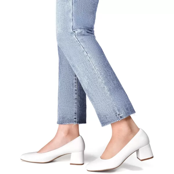 imageDREAM PAIRS Womens Low Chunky Heels Square Toe Pumps Comfortable Slip On Dress Shoes Wedding Party Office ShoesWhite