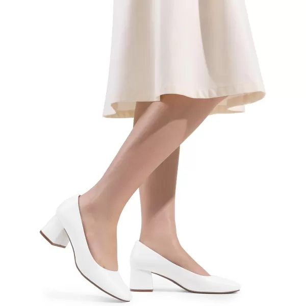 imageDREAM PAIRS Womens Low Chunky Heels Square Toe Pumps Comfortable Slip On Dress Shoes Wedding Party Office ShoesWhite