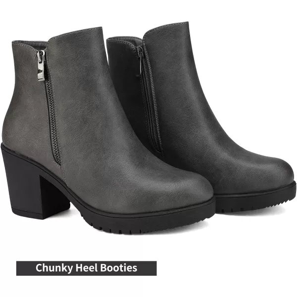 imageDREAM PAIRS Womens Low Heel Chunky Ankle Boots Winter ShoesGreyPu2