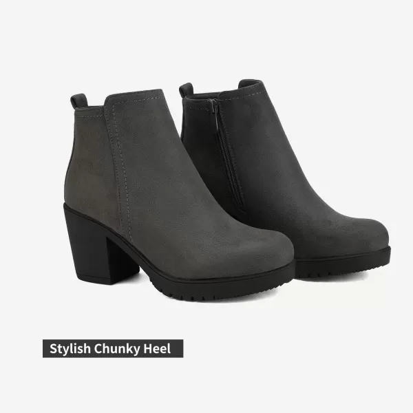 imageDREAM PAIRS Womens Low Heel Chunky Ankle Boots Winter ShoesGreyZoey1
