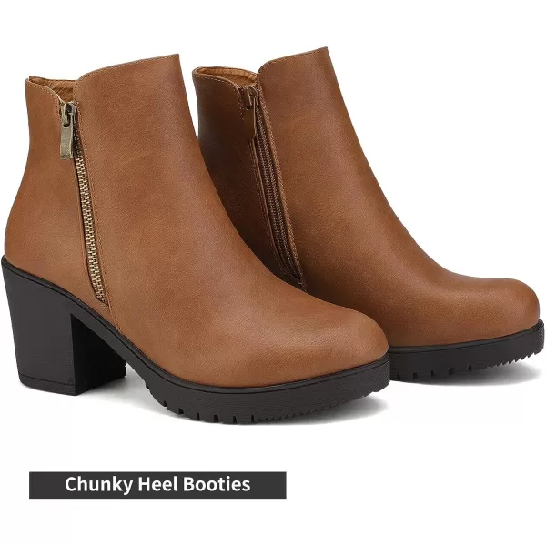 imageDREAM PAIRS Womens Low Heel Chunky Ankle Boots Winter ShoesTanPu2