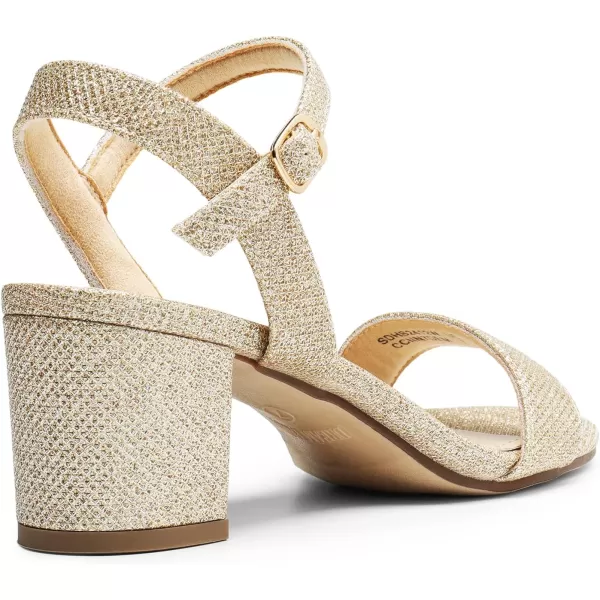 imageDREAM PAIRS Womens Low Heels Block Open Toe Ankle Strap Classic Short Chunky Sandals with Buckle for Daily Work Wedding PartyGoldglitter
