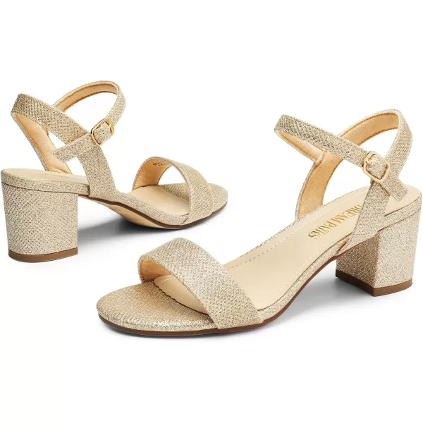 imageDREAM PAIRS Womens Low Heels Block Open Toe Ankle Strap Classic Short Chunky Sandals with Buckle for Daily Work Wedding PartyGoldglitter