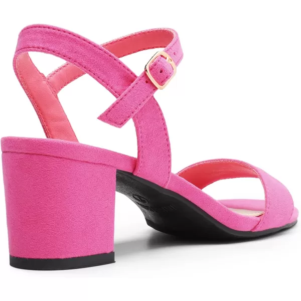 imageDREAM PAIRS Womens Low Heels Block Open Toe Ankle Strap Classic Short Chunky Sandals with Buckle for Daily Work Wedding PartyHot Pinksuede