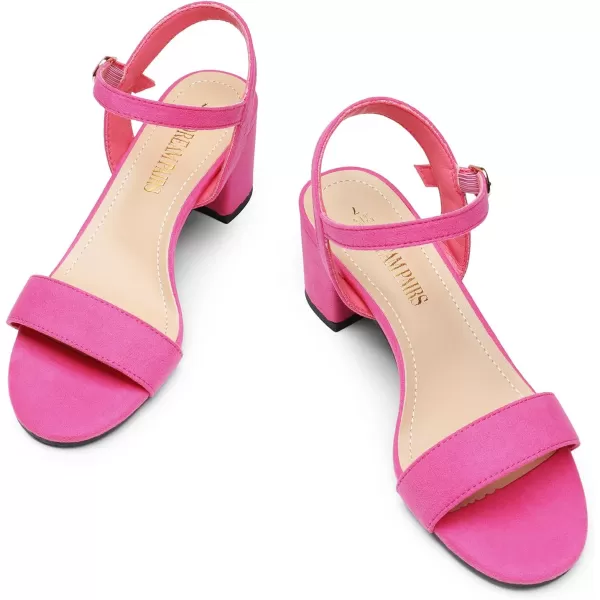 imageDREAM PAIRS Womens Low Heels Block Open Toe Ankle Strap Classic Short Chunky Sandals with Buckle for Daily Work Wedding PartyHot Pinksuede