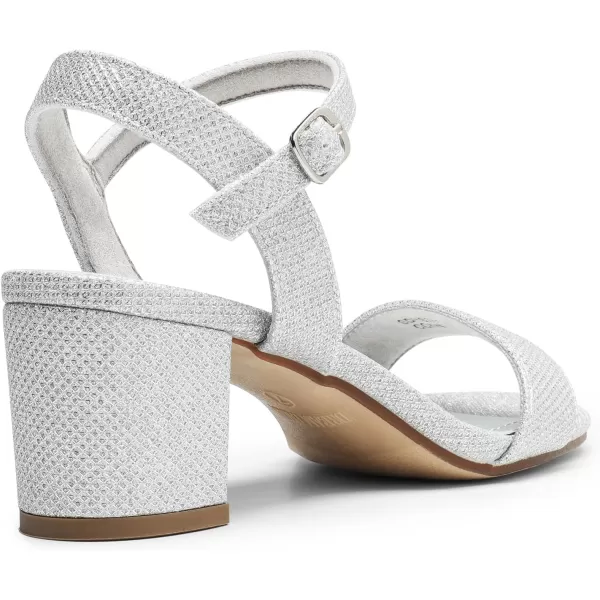 imageDREAM PAIRS Womens Low Heels Block Open Toe Ankle Strap Classic Short Chunky Sandals with Buckle for Daily Work Wedding PartySilverglitter